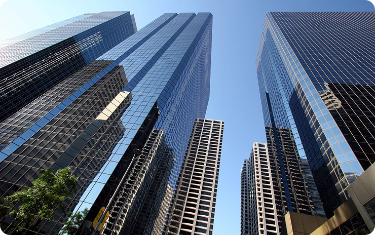 Modern corporate skyscraper buildings in downtown city
